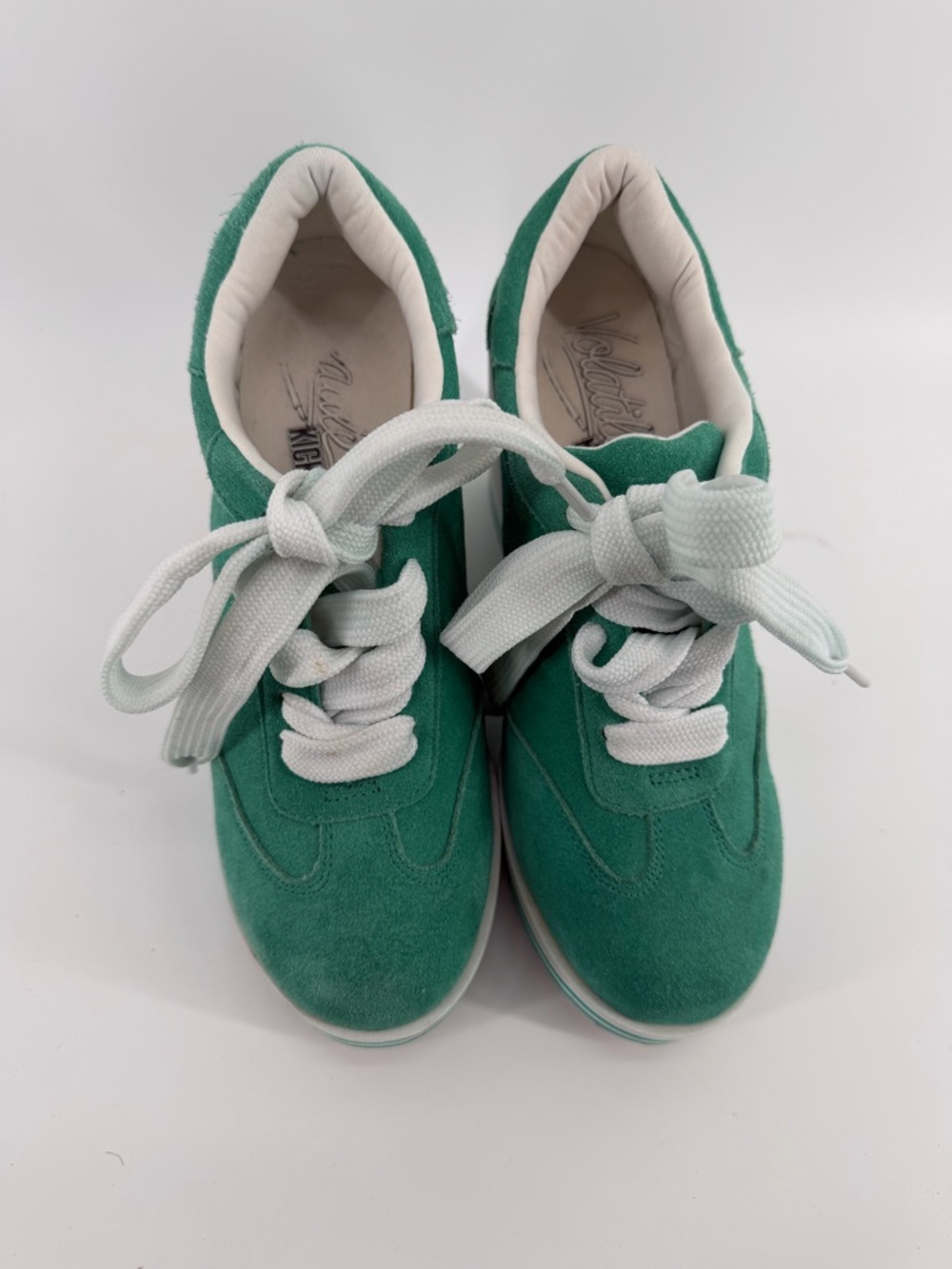 Volatile Green Suede Wedge Sneakers with White Laces - Picture 2 of 6